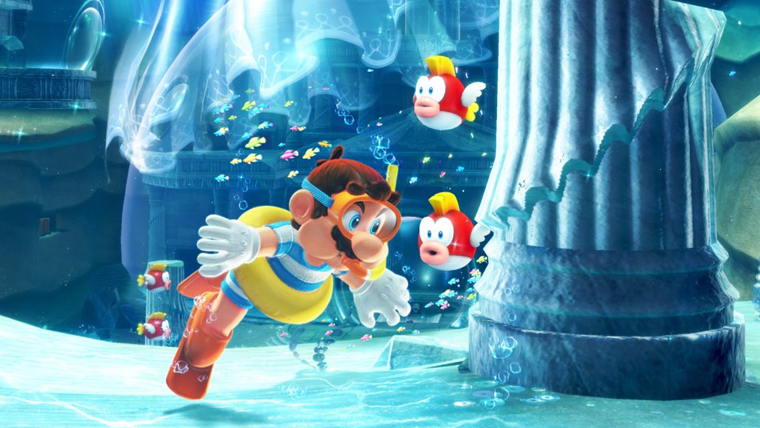 Mario swin with fish Desktop Wallpaper